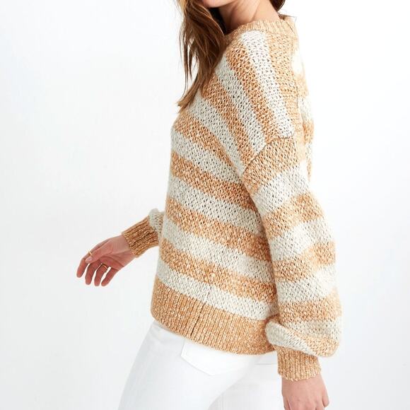 Madewell Baez Orange & Cream Stripe Chunky Open Knit Relaxed Pullover Sweater - Picture 2 of 14